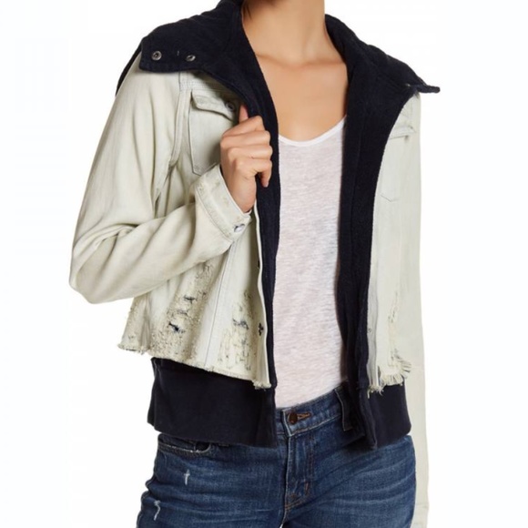Free People Jackets & Blazers - Free People Double Weave Denim Jacket Hoodie